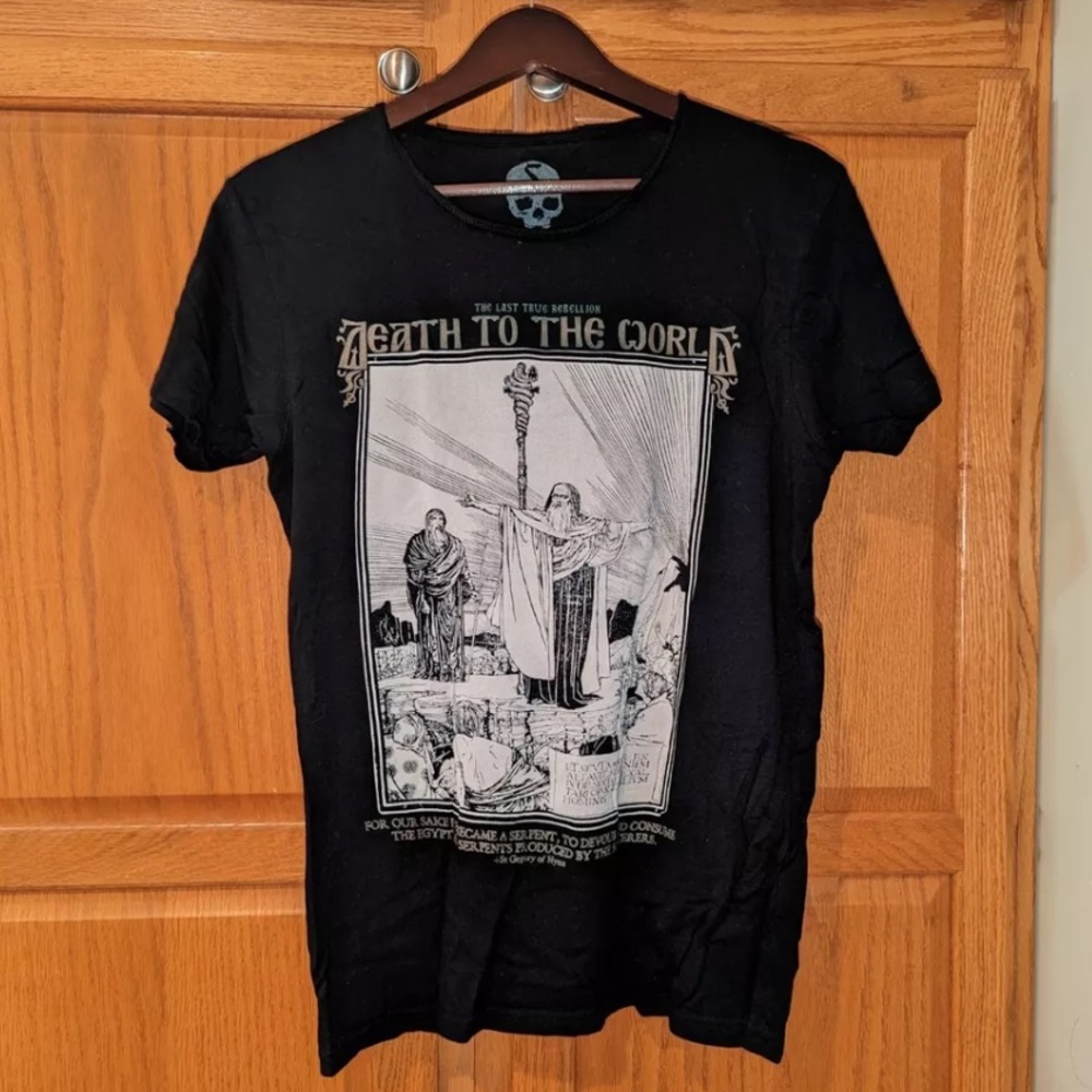 Death to the World St Gregory or Nyssa Men size S T Shirt Black Orthodox Cross